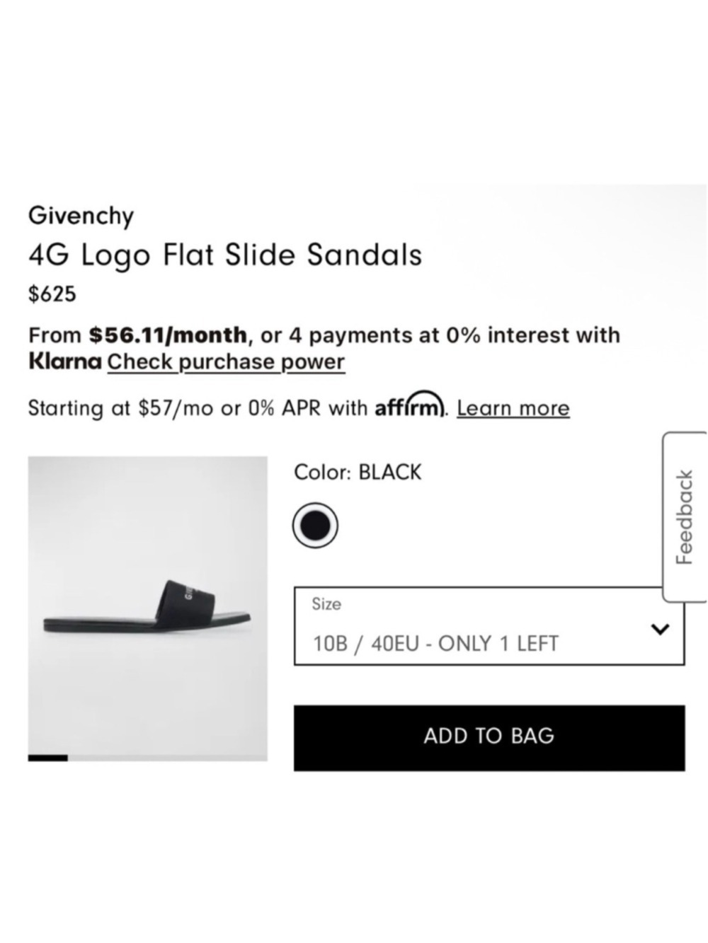 Givenchy 4G Logo Flat Slide Sandals Black White Size 10 - Picture 2 of 5
